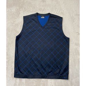 Nike Golf Dri-FIT Mens XL Black V-Neck Blue Vest with Diamond Pattern